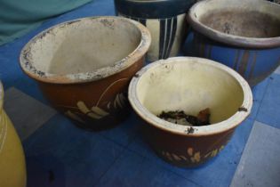 Two Circular Graduated Patio Planters with Brown Glaze, 38cm Diameter