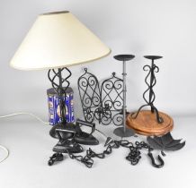A Collection of Various Metalwares to Comprise Wrought Iron Candle Sconces, Candle Pricketts etc