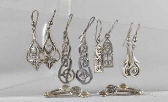 Five Pairs of Celtic Style Silver Earrings