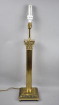 A Late 20th Century Brass Table Lamp Base in the Form of a Tall Ribbed Corinthian Column with
