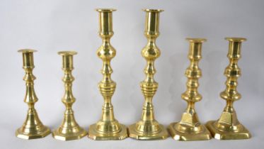 Three Graduated Pairs of Brass Candlesticks, Tallest 25.5cm high