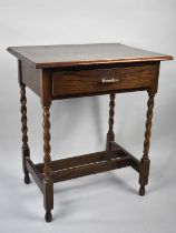 A Mid 20th Century Oak Rectangular Side Table, with Single Drawer and Barley Twist Supports, 61cm