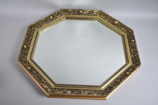 A Mid/Late 20th Century Gilt Framed Octagonal Wall Mirror with Relief Decoration, 55cm Square