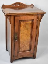 A Late Victorian/Edwardian Burr Walnut Panelled Galleried Bedside Cabinet, 51cm wide and 78cm high