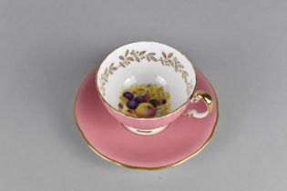 An Aynsley D Jones Orchard Gold Cabinet Cup and Saucer, on Pink Ground with Gilt Detailing