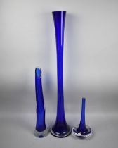 A Collection of Four Modern Blue Glass Tall Vases, the Tallest 81cm high