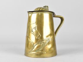 A Small Arts and Crafts Brass Lidded Jug by Joseph Sankey & Sons, Having Floriate Decoration in