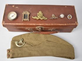 A Collection of Military Enamelled Badges, Miniature Easel back Picture Frame, KSLI Cap, Compass and