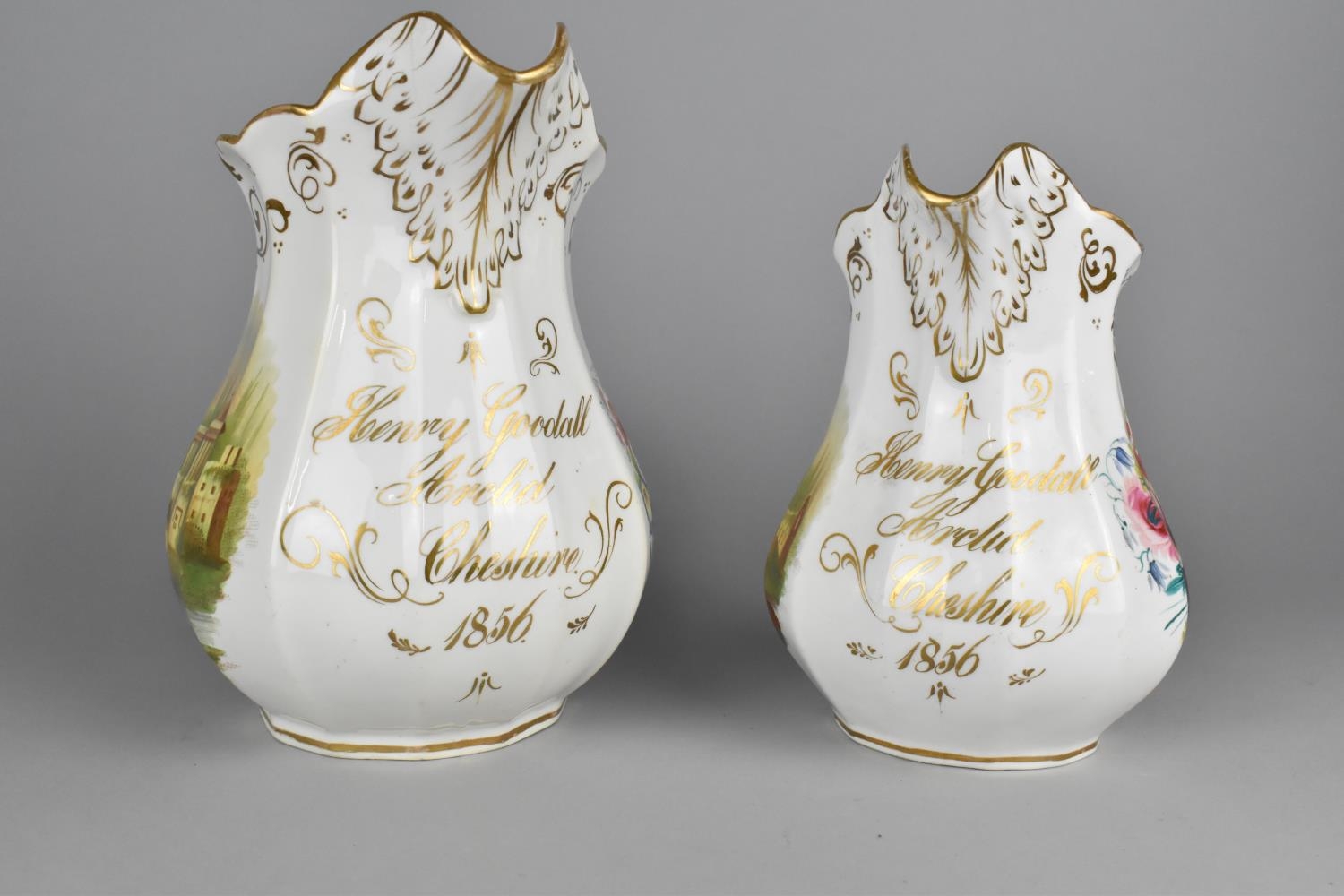 Two 19th Century Jugs Both Hand Painted with Flowers and Classical Ruins, Inscribed in Gilt 'Henry - Image 3 of 4