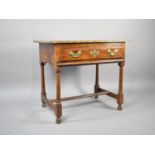 A 19th Century Oak Side Table with Single Drawer, Turned Supports and Brass Drop Handles with