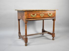 A 19th Century Oak Side Table with Single Drawer, Turned Supports and Brass Drop Handles with