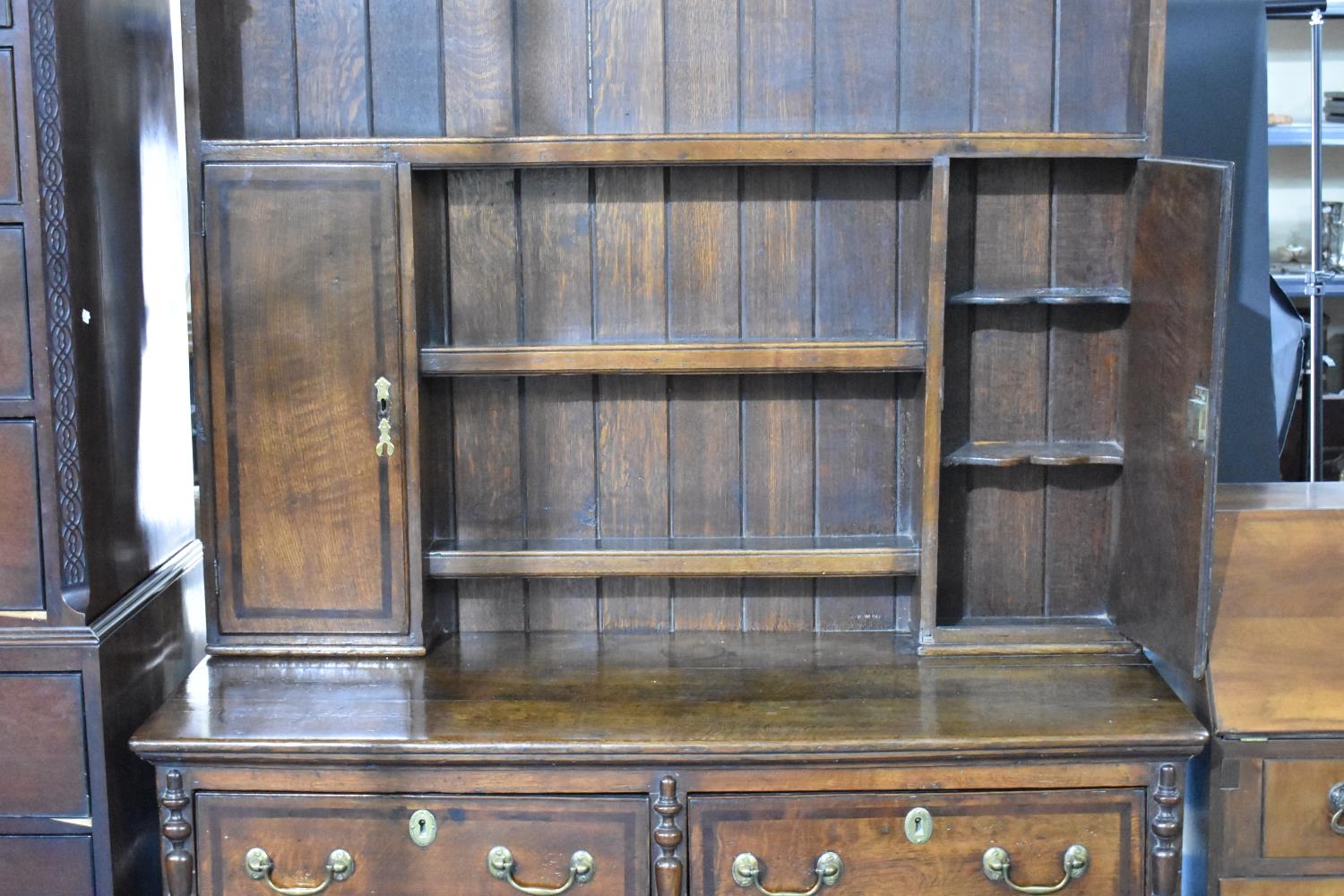 A 19th Century Two Drawer Oak Dresser with Shaped Apron, Cabriole Supports to Base and Four Shelf - Image 3 of 4