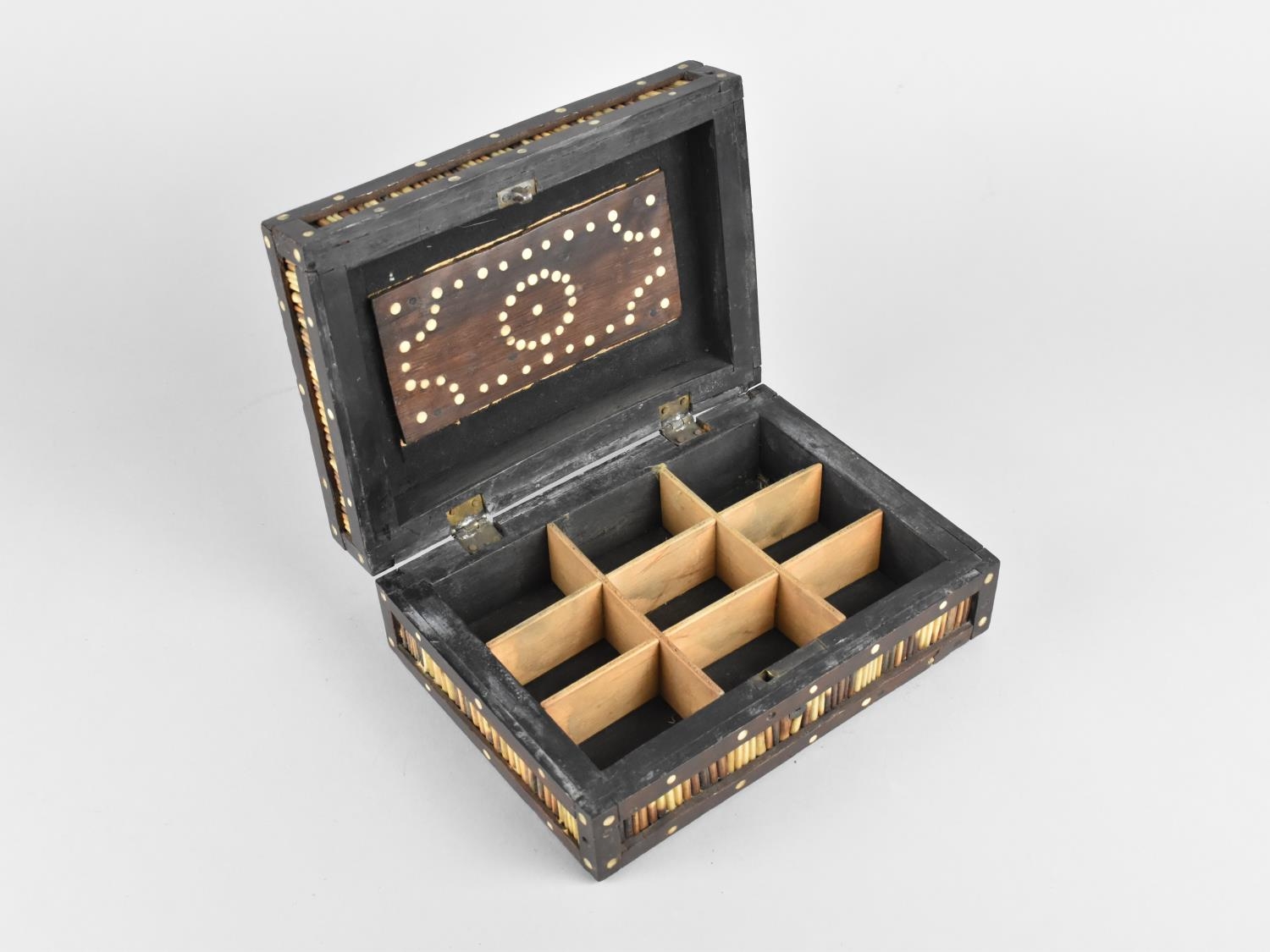 An Early 20th Century Ceylonese Quill Box with Hinged Lid to Fitted Interior, One Hinge Requires - Image 4 of 4