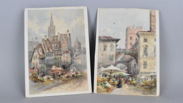 A Pair of Victorian Mounted but Unframed Watercolours Depicting Strasburg and Verona in 1880, Each