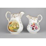 Two 19th Century Jugs Both Hand Painted with Flowers and Classical Ruins, Inscribed in Gilt 'Henry