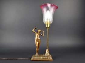 A Reproduction Art Deco Style Bronze Figural Table Lamp in the Form of Standing Nude, 39.5cms High