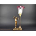 A Reproduction Art Deco Style Bronze Figural Table Lamp in the Form of Standing Nude, 39.5cms High