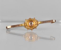 A 19th Century 9ct Gold Pin Brooch with Central Small Mounted Diamond, Replacement Pin, 5cm wide,