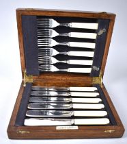 An Edwardian Cased Set of Six Fish Knives and Forks with Bakelite Handles