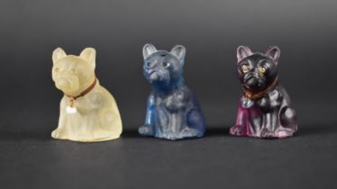 Three Late 19th/Early 20th Century Czech Frosted Glass Bulldog Cracker Charms, 4.5cm high