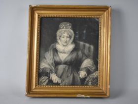 A Gilt Framed Monochrome Engraving of Seated Elderly 19th Century Lady, 21x24cms