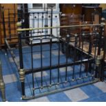 An Edwardian Brass Mounted Iron Bed Frame for 54" Mattress