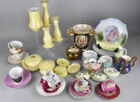 A Collection of Ceramics to Comprise Continental Cups and Saucers, Royal Vienna Tyg Raised on Claw