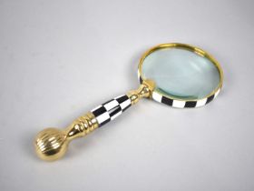 A Modern Brass Framed Desktop Magnifying Glass with Chequered Handle, 24cms Long