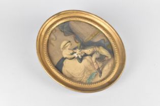 A Gilt Framed Oval Print depicting Lovers Quarrelling, 20x16cms