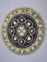 An Indian Gilt Wire Embroidered Centre Table Cloth, 56cms Diameter