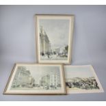 Two Framed and One Loose Print of London Streets, Each 48x32cms