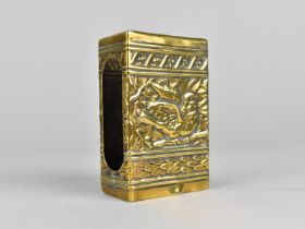 A Late Victorian Brass Matchbox Holder, Decorated in Relief with Birds, 7.75cms Long