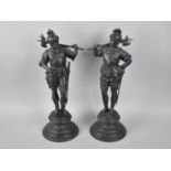 A Pair of Continental Spelter Figures of Warriors in Armour, 40cms High