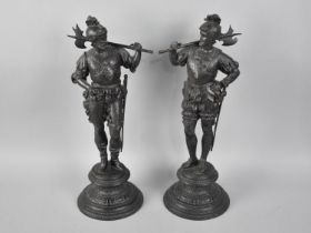 A Pair of Continental Spelter Figures of Warriors in Armour, 40cms High