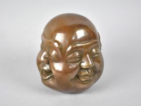 A Reproduction Chinese Bronze Four Face Buddha Mask, 12cms High