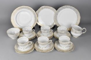 A Duchess White and Gilt Detail Raindrops Pattern Tea Set to Comprise Six Cups, Six Saucers, Milk