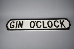 A Modern Wooden Wall Mounting Sign in the Form of a Victorian Street Sign, Gin O'Clock, 70cms by