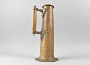 A Late 19th/Early 20th Century Cylindrical Brass Poker Stand with Wooden Carrying Handle, 30cms High