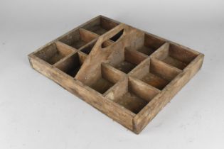 A Vintage Wooden Twelve Section Blacksmiths Nail Tray, 41cms by 32cms