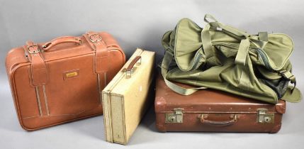 Three Vintage Suitcases and a Fishing Tackle Bag