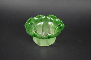 A Late Victorian Green Glass Bowl with Wavy Rim, Probably Preserve Liner for Silver Plated Holder,