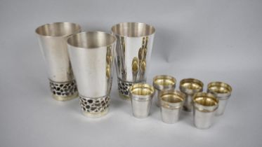 A Collection of Three Large and Six Small Silver Plated Drinking Cups, Larger 10cms High