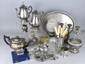 A Collection of Various Silver Plated Items to Comprise Teawares, Tea Pot, Galleried Oval Tray,