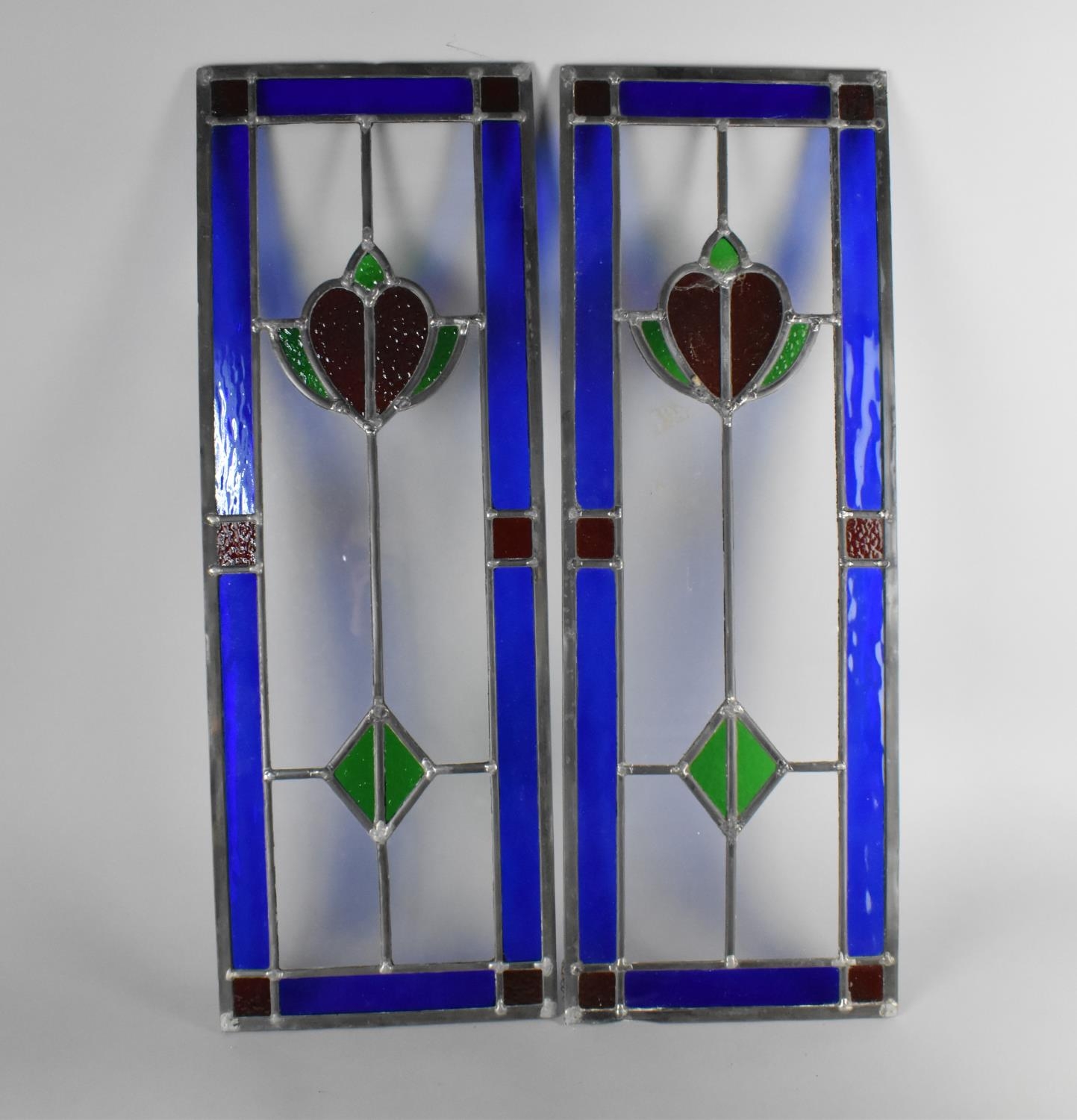 Two Stained Glass Window Panels, 25.5x71.5cm