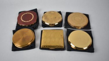 A Collection of Six Various Mid 20th Century Gilt Cased Ladies Powder Compacts