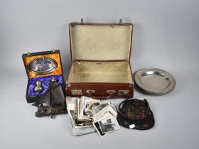 A Vintage Case Containing Silver Plated Cruet Set, Five Shallow Bowls, Clock Mount Etc