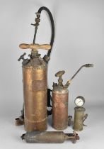 A Collection of Various Vintage Copper Sprayers and a Wall Mounting Fire Extinguisher