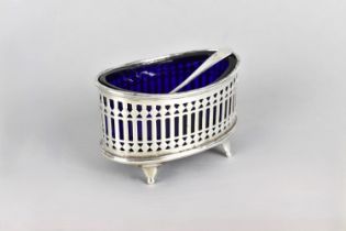 A Silver Salt by Mappin & Webb of Oval Form with Pierced Sides and Raised on Four Short Feet, 4.