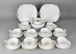 A 19th Century Porcelain Tea Set Having Gilt, Pink and Green Trim Detailing and Stylised Vine