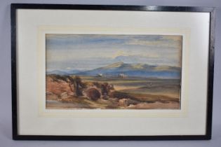 A Framed 19th Century Watercolour Depicting Scottish Moorland Landscape with Redcoat Soldier Figure